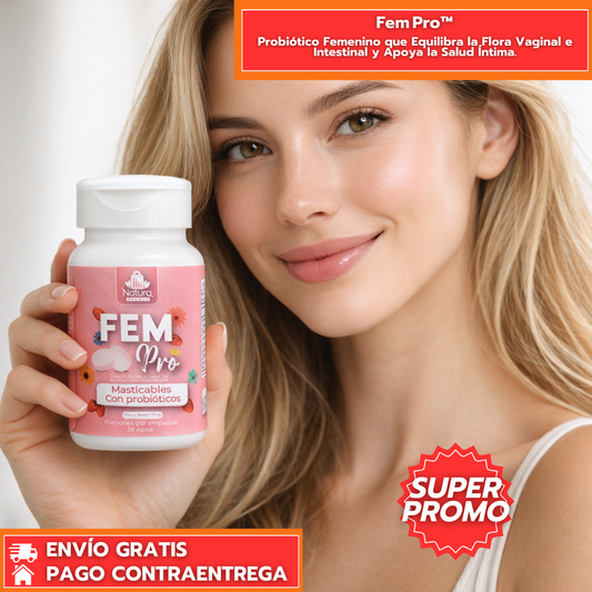 Fem Pro™: Probiótico Femenino que Equilibra la Flora Vaginal e Intestinal y Apoya la Salud Íntima.