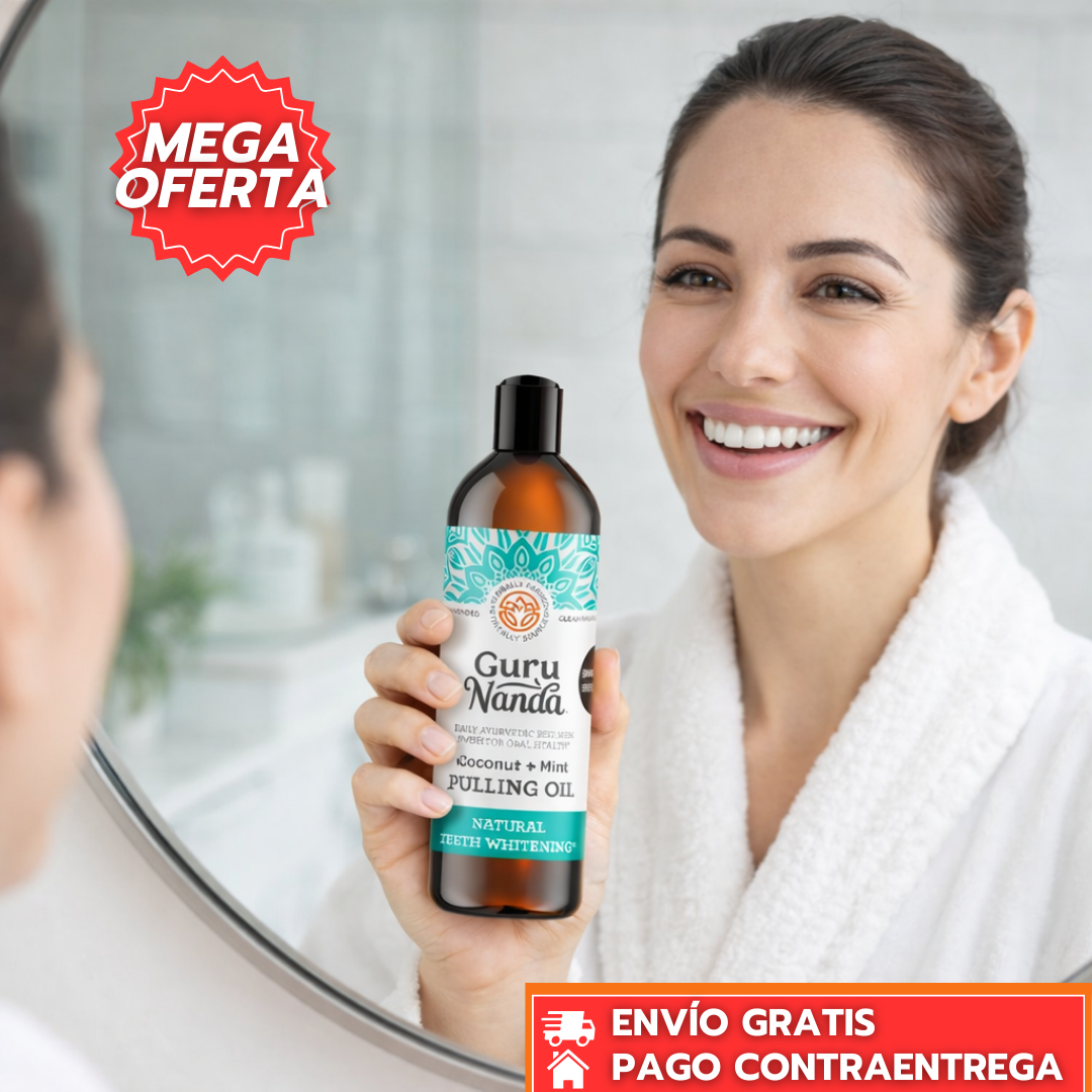 GuruNanda Clean™: Enjuague Bucal Pre-Cepillado con Blanqueador Natural y Rastrillo de Lengua para una Limpieza Profunda.