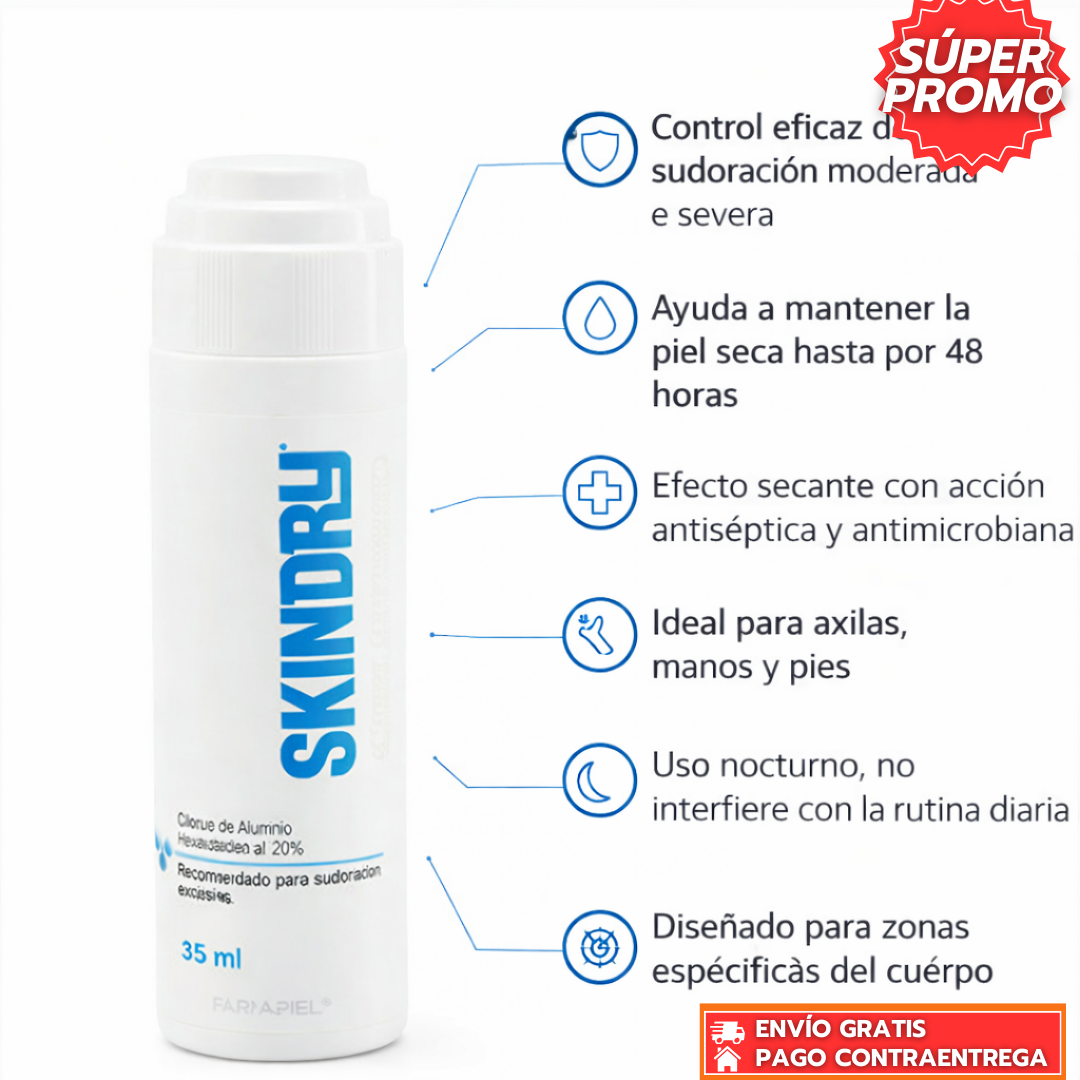 SkindryPro™: Antitranspirante en Roll-On para Sudoración Excesiva con Efecto Secante de Larga Duración 120ml