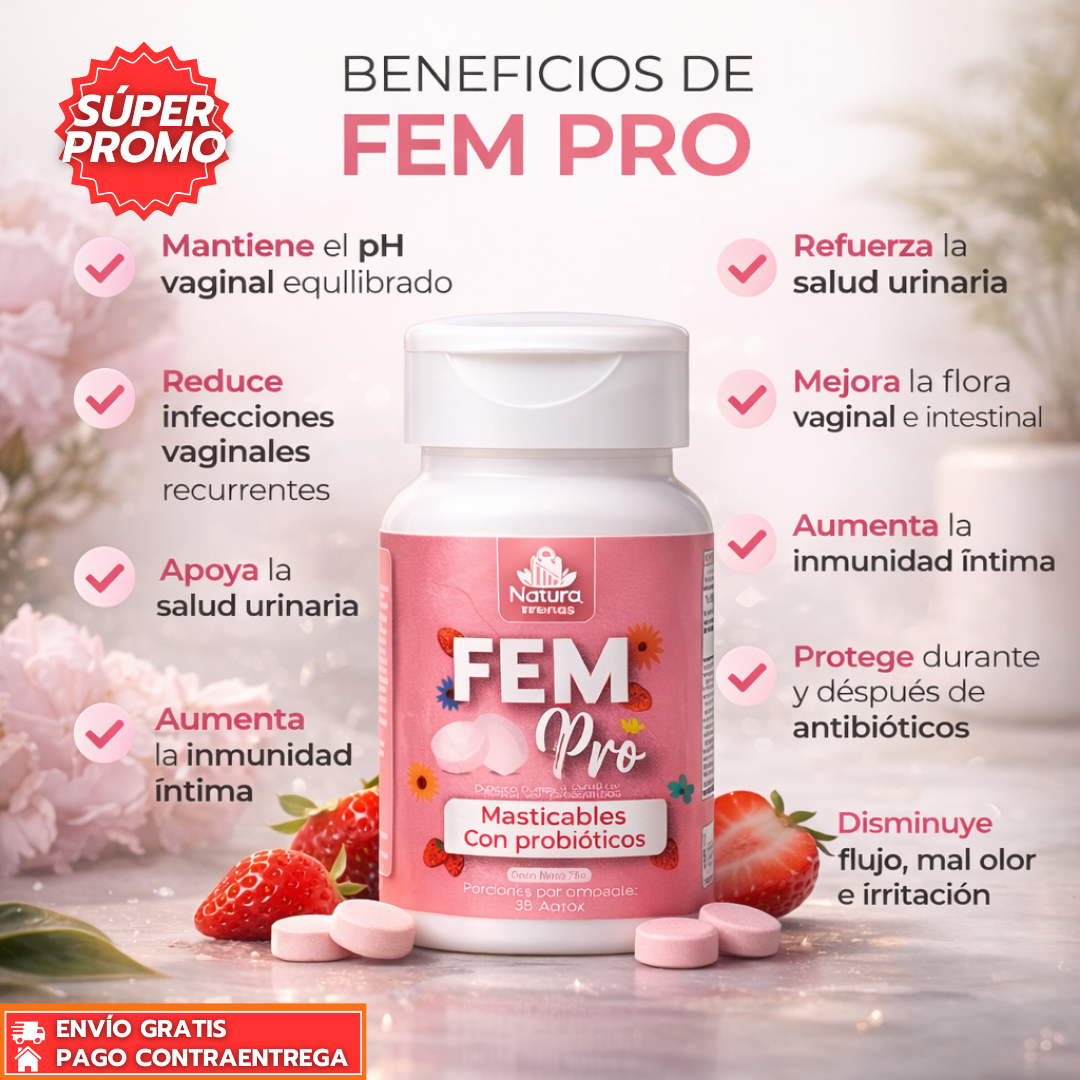 Fem Pro™: Probiótico Femenino que Equilibra la Flora Vaginal e Intestinal y Apoya la Salud Íntima.