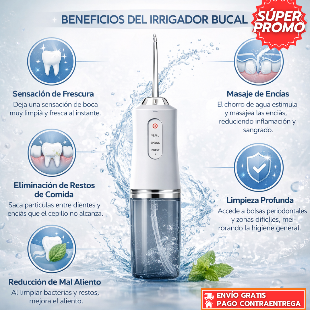 CleanPulse™: Irrigador Bucal Portátil con Pulso de Agua a Presión para una Limpieza Profunda