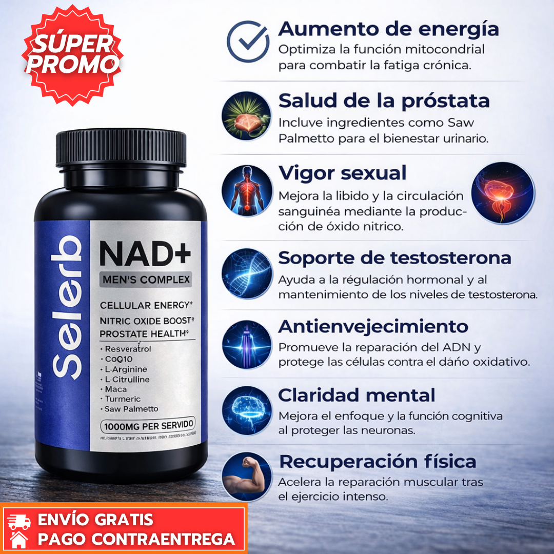 SUPER PROMO 2X1 Nad Selerb Booster™: Fórmula Avanzada de NAD+ para Vitalidad Masculina y Salud Integral