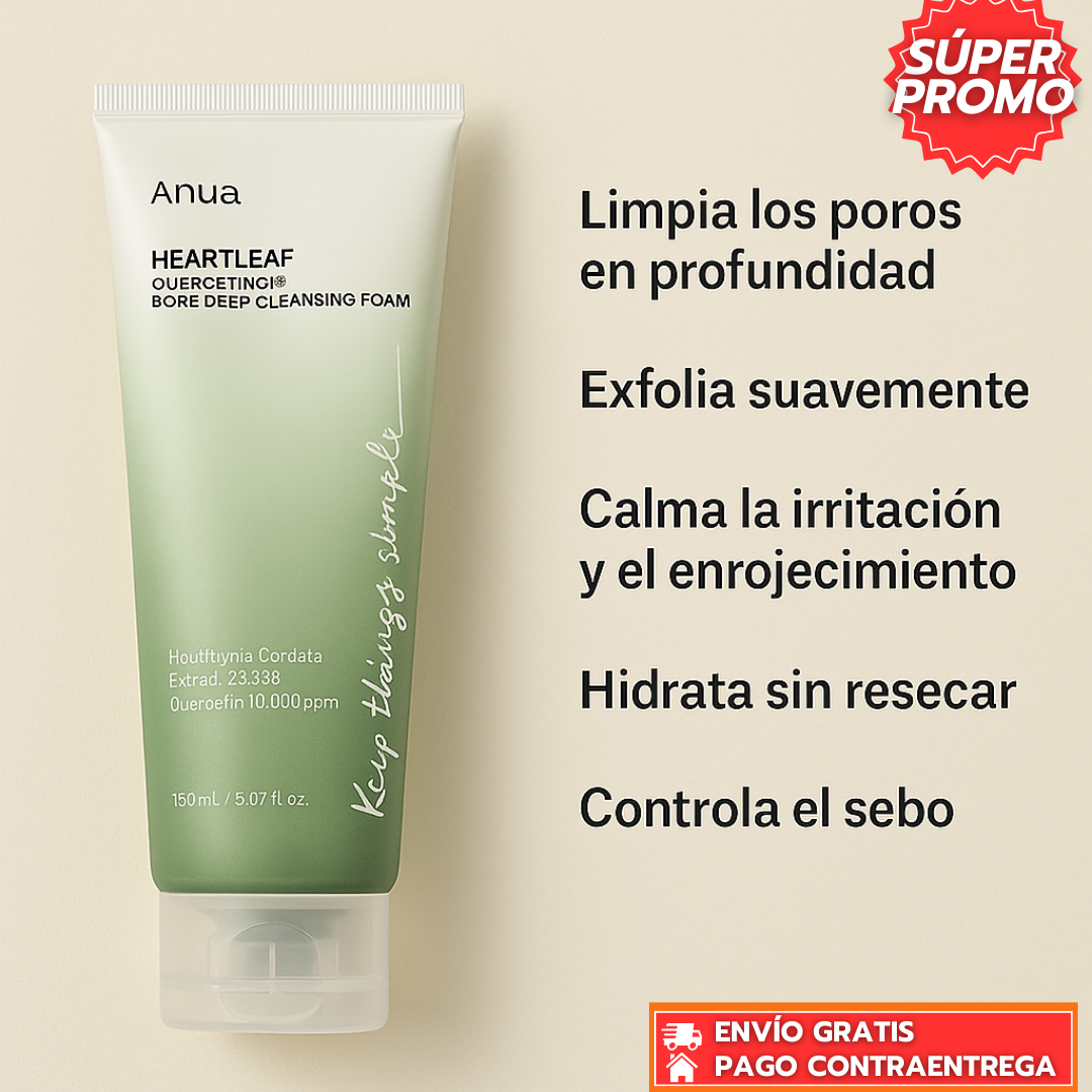 Anua Heartleaf™: Espuma Limpiadora Facial con Quercetinol que Purifica y Calma Piel Grasa y con Acné 60ml.