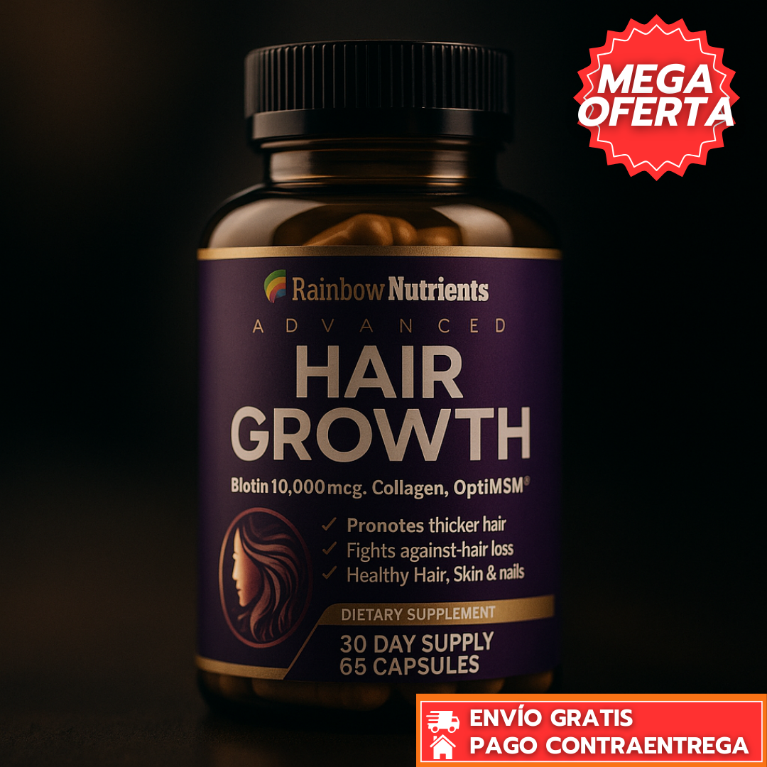 Hair Growth Advanced™: Suplemento con Biotina, Colágeno y OptiMSM® para Fortalecer y Estimular el Crecimiento del Cabello