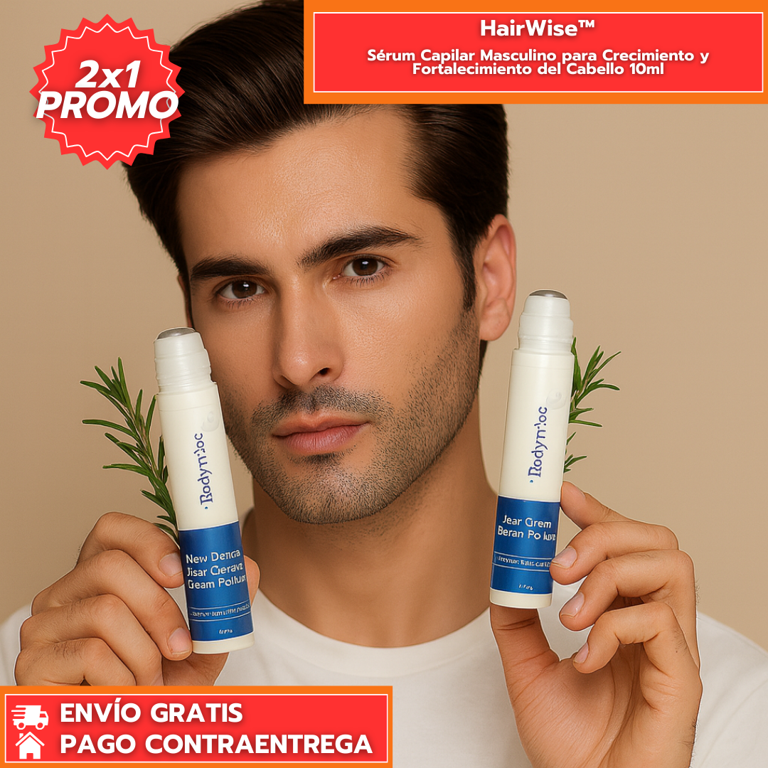Oferta Especial 2x1 HairWise™: Sérum Capilar Masculino para Crecimiento y Fortalecimiento del Cabello 10ml