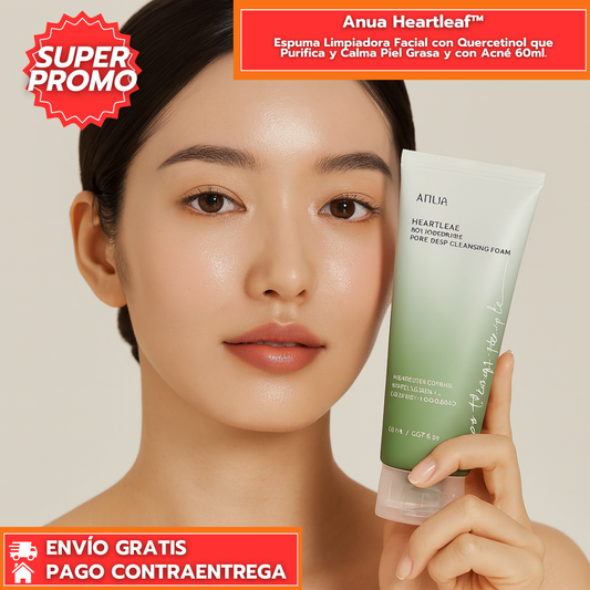 Anua Heartleaf™: Espuma Limpiadora Facial con Quercetinol que Purifica y Calma Piel Grasa y con Acné 60ml.