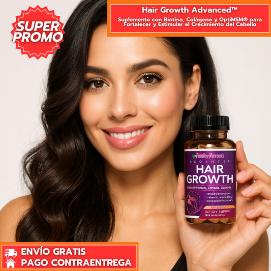Hair Growth Advanced™: Suplemento con Biotina, Colágeno y OptiMSM® para Fortalecer y Estimular el Crecimiento del Cabello